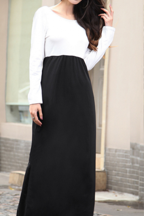Round Collar Loose Backless Long Sleeve Dresses