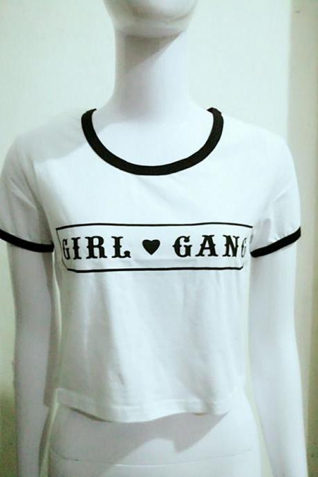 “GANG ”Letter Printed Sexy Short Sleeve T-shirt