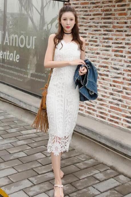 Summer New Lace Embroidery Condole Belt Dress