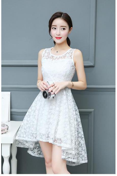 Fashion Round Collar Lace Sleeveless Dress
