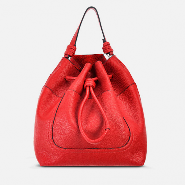 Solid Colour Drawstring Bucket Handbag on Luulla