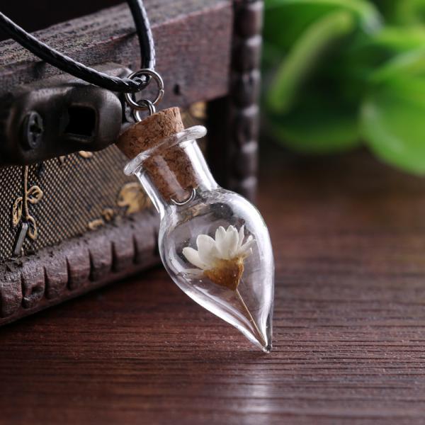 Handmade DIY glass cover jewelry natural Daisy dried flower necklace water drop drift bottle Necklace-1
