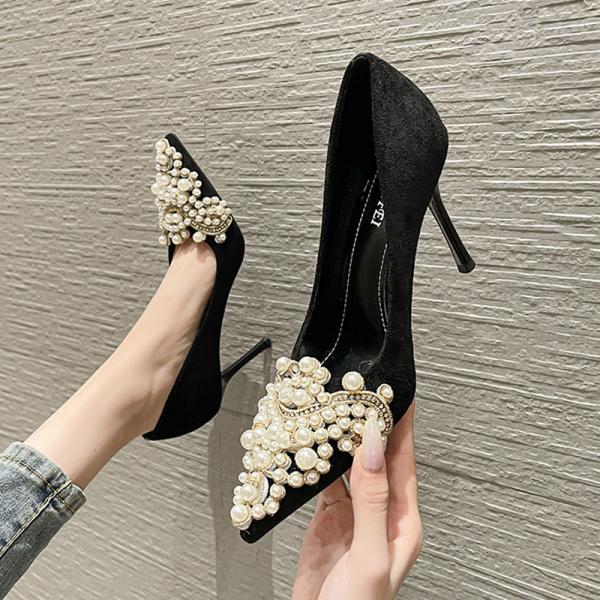 Fashion Ultra-high Thin Heel Pearl Buckle Party Shoes