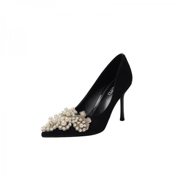 Black Fashion Ultra-high Thin Heel Pearl Buckle Party Shoes