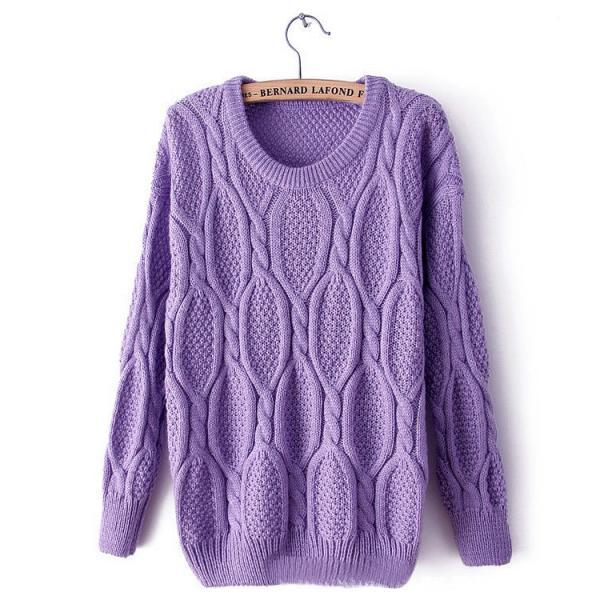 Women Lady Retro Warm Round Neck Knitted Pullover Jumper Loose Sweater ...