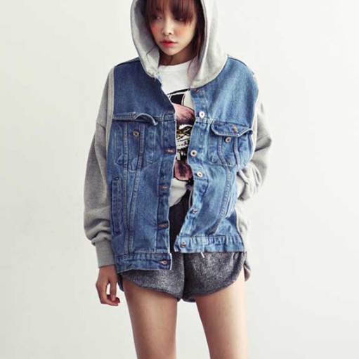 Hooded Denim Jacket With L..