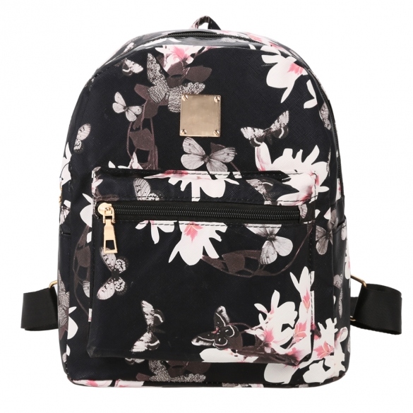Floral Print Leather Backp..