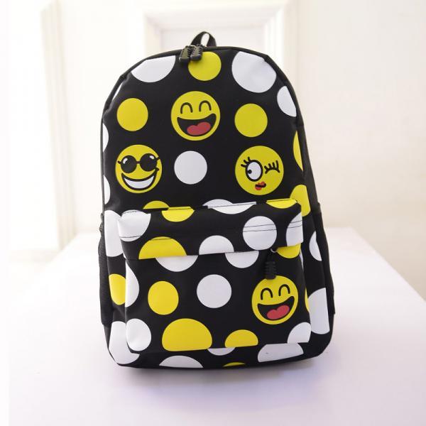 Leisure Smiling Face Emoji Print Female Canvas Backpack Bag On Luulla