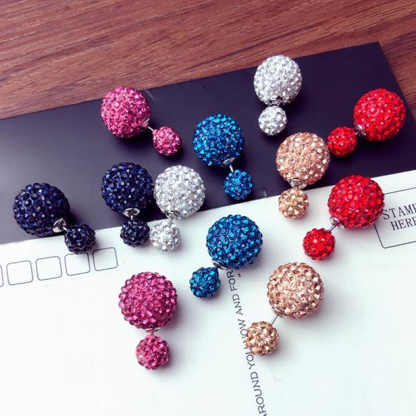 Double Studded Round Ball Earring With Crystals on Luulla