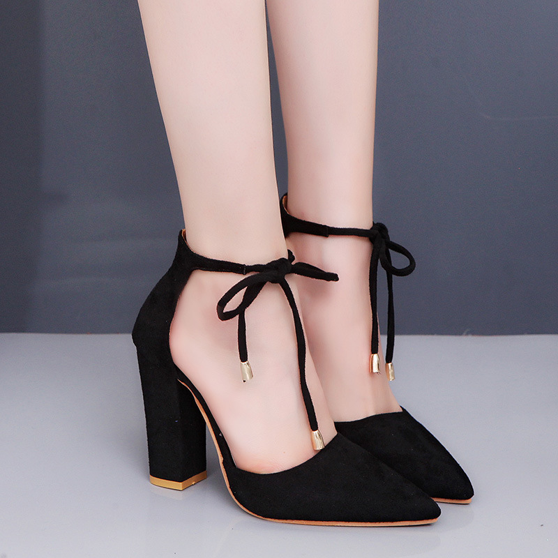 Pointed Tow High Chunky Heels Ankle Lace UP Party Shoes on Luulla