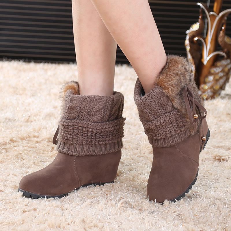fur boots with wedge heel