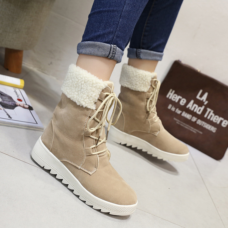 Scrub Pure Color Laceup Slope Heel Round Toe Boots on Luulla