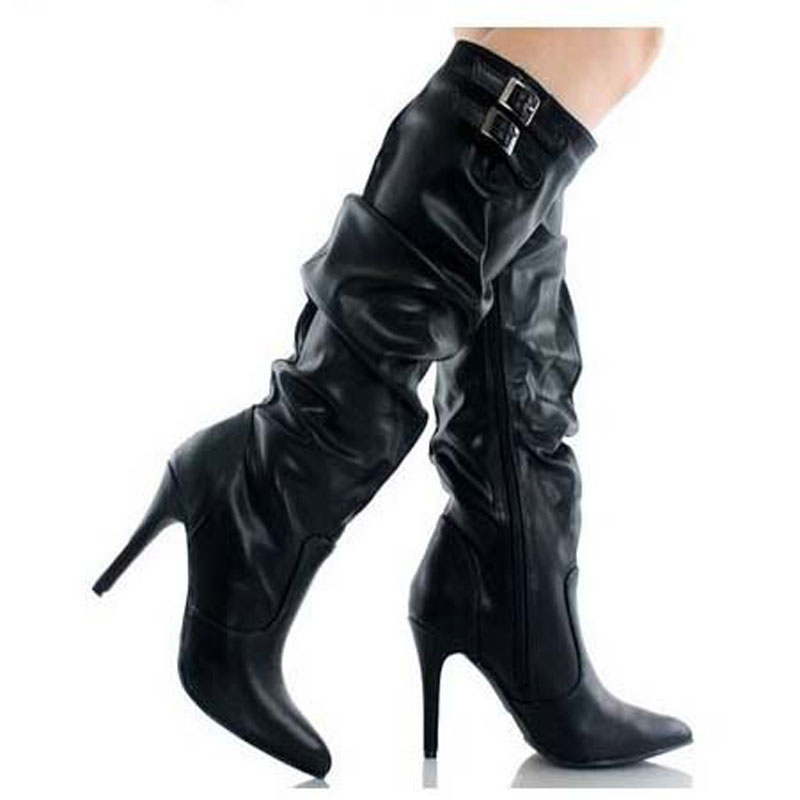 high heel boots with buckles