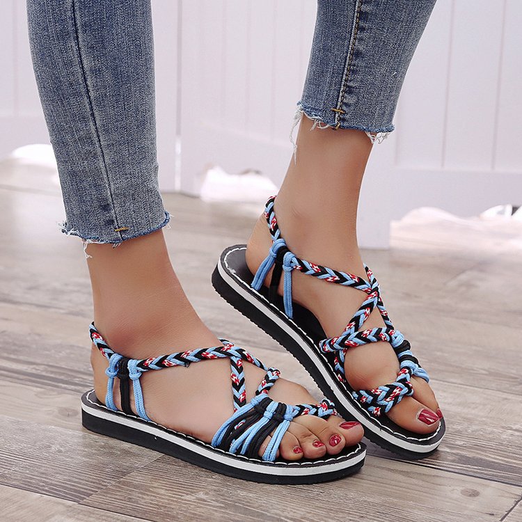 Braided Rope Beach Sandals-blue on Luulla