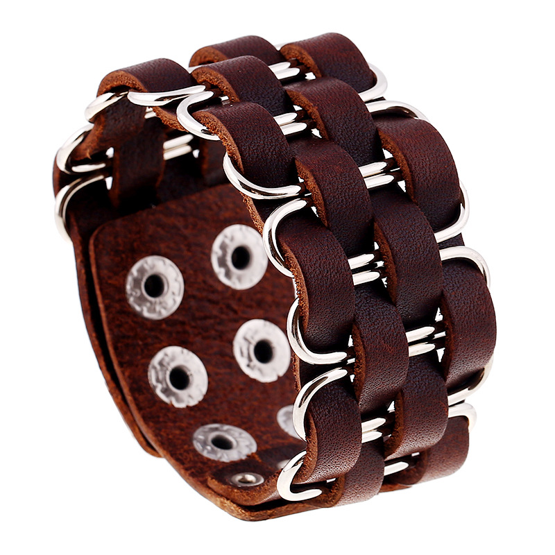 Wide Leather Alloy Rivet Leather Bracelet on Luulla