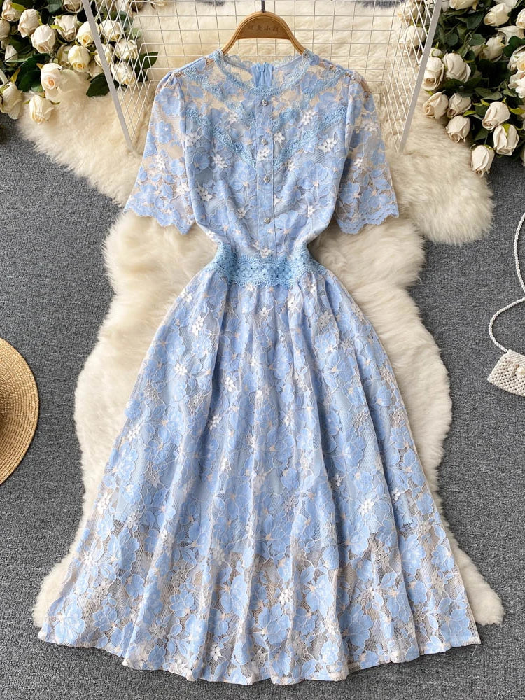 Floral Lace Midi Dress With Flutter Sleeves on Luulla