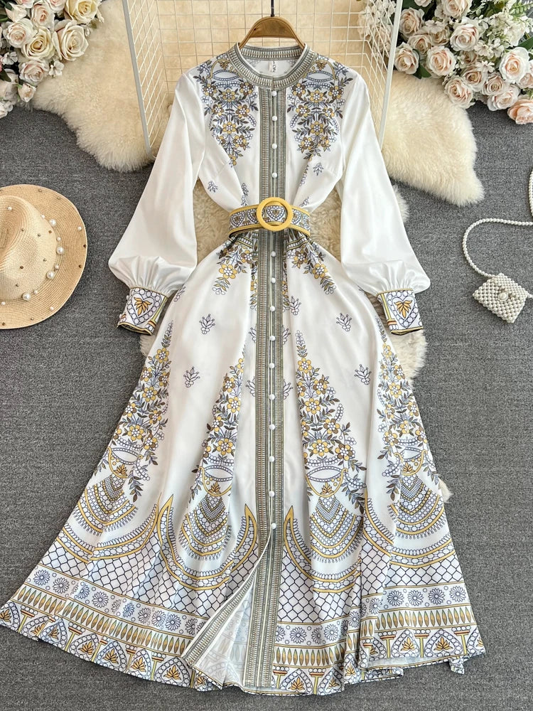 Vintage Floral Embroidered Maxi Dress With Belt on Luulla