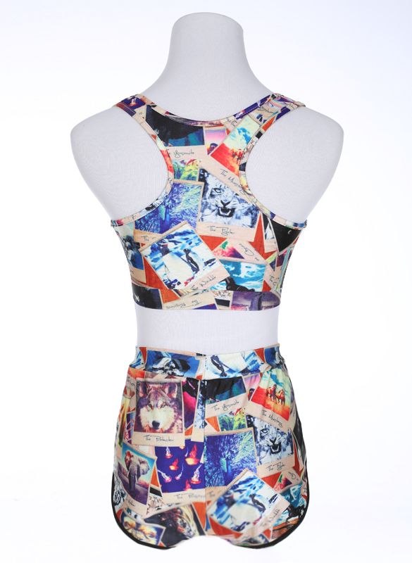 Trend Print Crop Top With Short Two Pieces Swimwear Bikini Set on Luulla