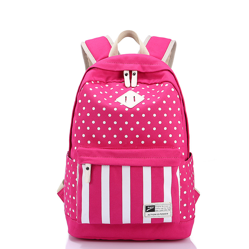Polka Dot And Strip Print School Backpack Canvas Bag on Luulla