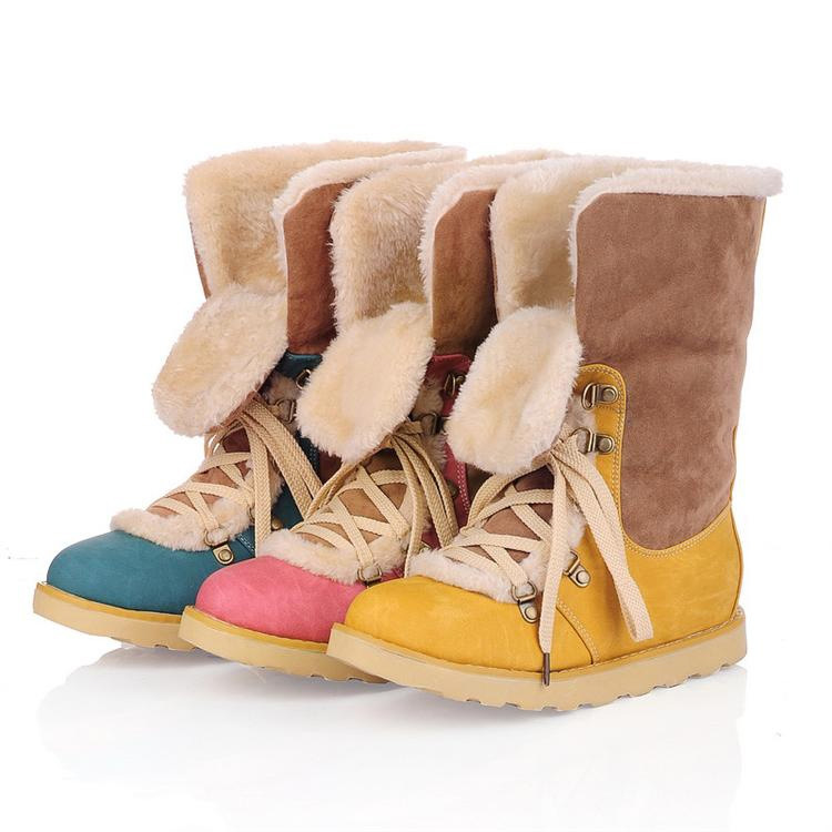Patchwork Lace Up Fur Lining Flat Martin Boots on Luulla